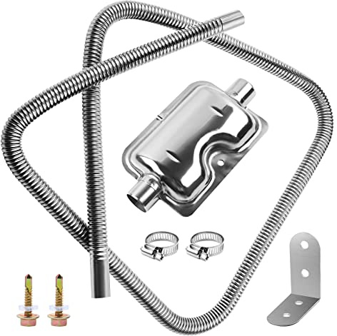 MaxEarn 200cm Stainless Steel Diesel Heater Exhaust Pipe with Muffler | Air Diesel Heater Exhaust Pipe with 2 Clamps, Auto Parking Auxiliary Heater Accessories for Diesel Gas Vent Hose Heating