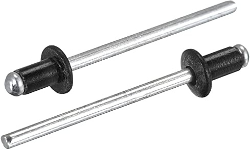 sourcing map Aluminium-Blindnieten, 3,2 mm x 5 mm, offenes Ende, flacher runder Kopf zum Verbinden von Metallplatten, Leder, Schwarz, 200 Stück