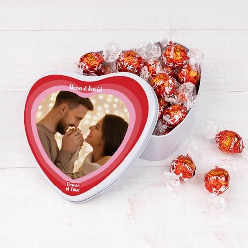 Wanapix | Caja de Bombones de Chocolate Avellanas Personalizada con Foto y Texto | Con 22 Bombones | Regalo Original San Valentín | Corazón - 16x15x5 cm (800 ml) | Amor