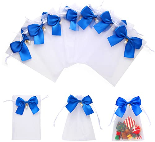 Lyaor 20 Stück Organzasäckchen mit Schleifen und Perlen 10x15cm Organzabeutel mit Zugband Geschenkbeutel Schmuckbeutel Hochzeit Säckchen Geschenk Organza Säckchen für Weihnachten Festival Party