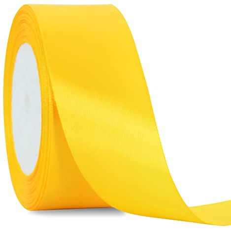TONIFUL Satinband hellgoldfarben, breit, massives Stoffband für Hochzeit, Auto, Schneiden, Zeremonie, große Öffnung, Stuhlschärpe, Haarnähen, Handwerk, Party, Dekoration-Gelb 4cm x 20m