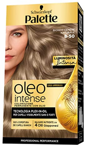 Schwarzkopf Palette Oleo, colorazione permanente copertura professionale capelli bianchi, 8-50 Biondo Cenere Naturale