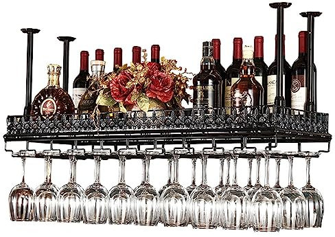 OWKAY Kreatives hängendes Weinregal, Weinglasregal, hängendes Glasregal, Weinglasregal, kreatives Weinregal, hängendes Glasregal, Weinrotweinglasregal, 60 cm x 35 cm, schwarz