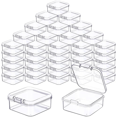 Prmape 48 Stück Aufbewahrungsbox mit Deckel Klein, 4.5 * 4.5 * 2cm Rechteckige Leere Mini-Aufbewahrungsbox, Kleine Klar Kunststoff Perlen Aufbewahrung Behälter Box für Bastelzubehör