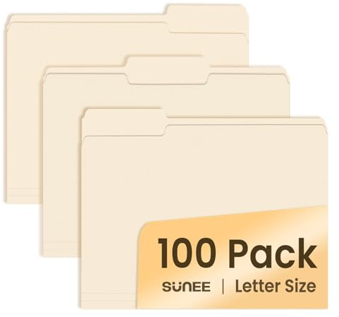 SUNEE Manilla Folders Letter Size (8.5 x 11 inches),100 Per Box, 1/3 Cut Tab for Easy Labeling and Organization, Durable Standard Paper for Home, Office, School Filing