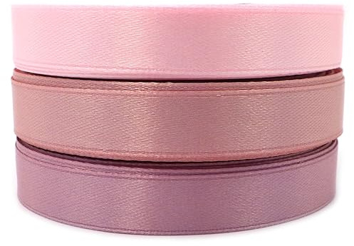 Set 3 Farben im rosa-Design Satinband Schleifenband Dekoband Band Bastelband Zierband Satin Rosa Altrosa Puderrosa (12 mm/Breite)