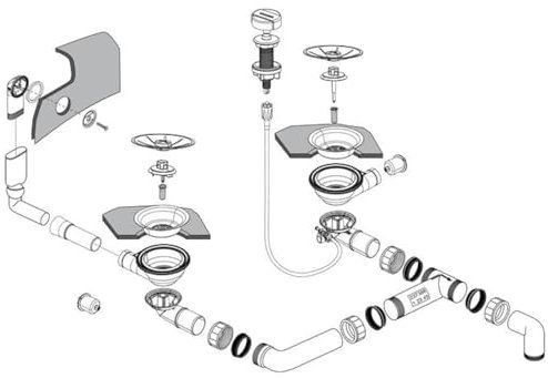 InFino 237388 - Desagüe redondo (2 x 3,5, con mando a distancia, para fregadero BLANCO, sifón, cesta colador, desagüe para fregadero de cocina, sifón