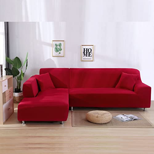 Generisch Ecksofa-Schonbezüge, elastische L-förmige Sofabezüge, rutschfeste Sofabezug für Haustiere, Kindersofa, Möbelschutz – für Wohnzimmer, rot, 3+4 Sitze (3+4 Sitze)
