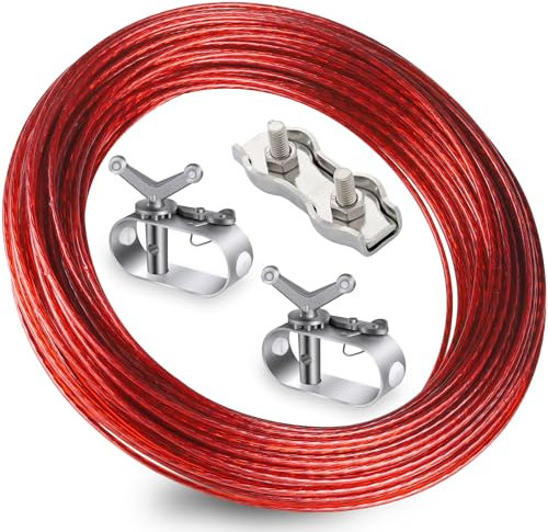 Vozoor Drahtseil mit Spannschloss, Ø 2,2 mm, Länge 36 m, 7 Stahlkabelwickel, Rot, PVC-beschichtet, für Poolplanen, Markisen, Autoabdeckungen, Zelte, Garten