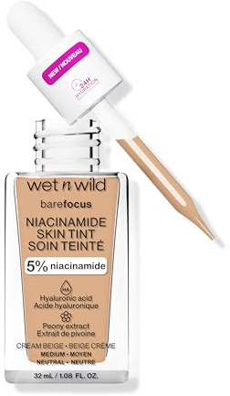 Wet n Wild Bare Focus Niacinamide Skin Tint, Base de Maquillaje de Cobertura Modulable, Fórmula Ligera Enriquecida con Ácido Hialurónico y Vitamina E para un Look Radiante, Cream Beige