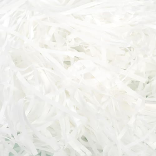 100g Raffia Füllmaterial Geschenk, Weiß Hamper Shreds, Raffia Geschreddertes Papier, Geschenk Füllmaterial für Geschenkbox Dekorations DIY Party Füllung Filling Material Gift Shred Paper white