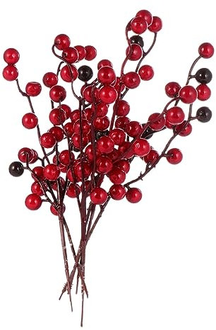 TOPPERFUN 6stücke Künstliche Beerenzweige Rot Weihnachtsdeko Künstliche Rote Beeren für Christbaumdekoration Blumenarrangements Party Bastelarbeiten