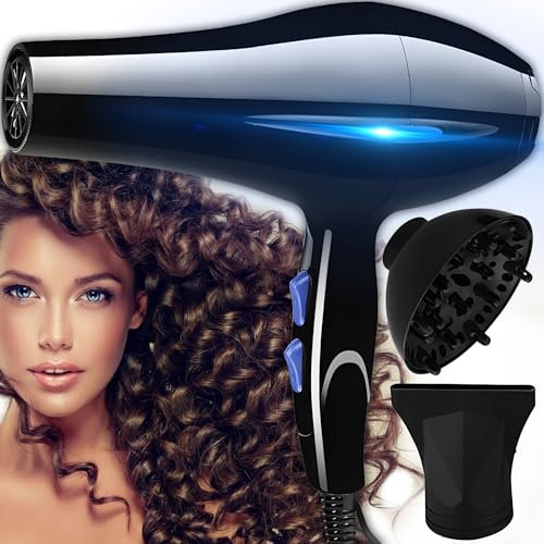 Retoo Haartrockner Ionischer Haartrockner mit Ionisierung, Diffusor und Konzentrator Austauschbare Spitzen Hohe Effizienz Sanftes Styling Schwarz