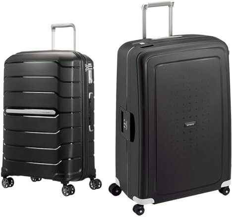 Samsonite Flux - Spinner S Erweiterbar Handgepäck, 55 cm, 44 L, Schwarz (Black) & S'Cure - Spinner L Koffer, 75 cm, 102 L, 4 Rollen, Schwarz (Black)