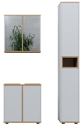 Vicco Badmöbel-Set Didi, Weiß/Artisan, 60 cm | besteht aus Waschbeckenunterschrank, Spiegelschrank und Hochschrank