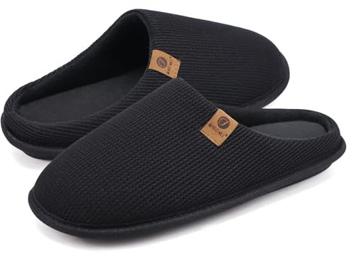ONCAI Zapatillas Casa Hombre Espuma de Memoria Algodón con Pantuflas de Estar de Imitación Forro de Sintética para Invierno Interiores y Exteriores Suela de Goma Antideslizante Negro Talla 43