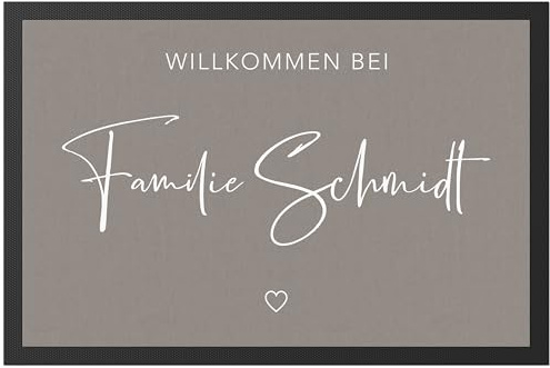DEL MÀ Unique & Personal Personalisierte Fußmatte Willkommen Einzugsgeschenk Familie Wohnung Einweihungsgeschenk Geschenk zum Einzug ins Haus Schmutzfangmatte für Innen 60x40 cm (Grau)