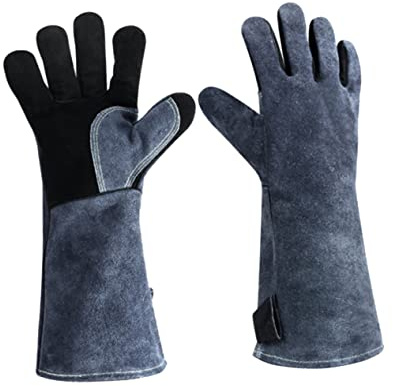 TOPBATHY Insulated Bbq Gloves Heat Resistant Cooking Mitts Fire Gloves Thermal Grey