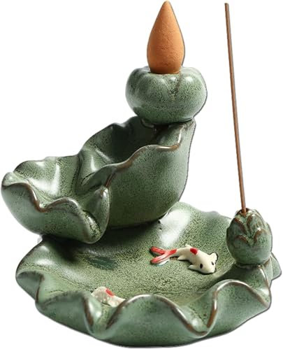 Taasmoog Rückfluss Räuchergefäß, Lotusförmiger Keramik Räucherstäbchenhalter für Yoga Meditation