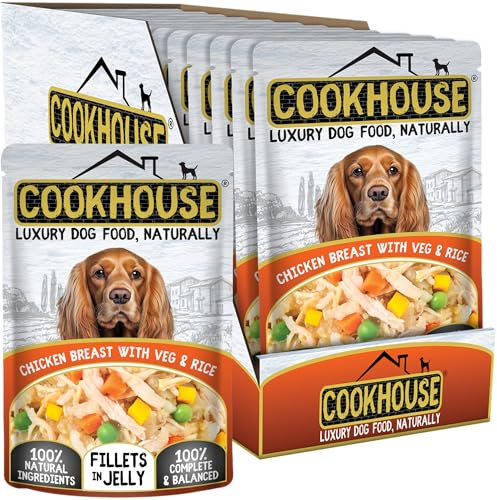 COOKHOUSE 100% Natural & Complete Luxury Wet Dog Food - 15 x 100g - Chicken Breast with Vegetables & Rice - Fillets in Jelly