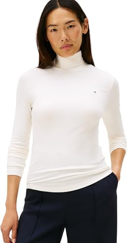 Tommy Hilfiger Pull Femme Slim Rib Col Roulé, Blanc (Ivory Silk), XS