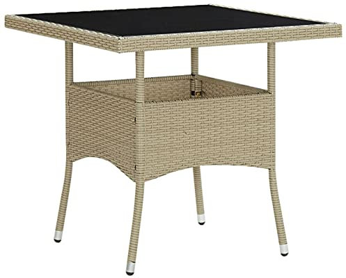 Xichuzi Garten-Esstisch, Tisch Balkon, Gartentisch, Balkontisch, Küchentisch, Garden Table, Terrassentisch, Beige Poly Rattan und Glas