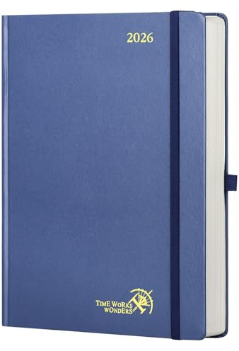 POPRUN Kalender 2026 Tagesplaner Hardcover 30,5 x 22 cm, Tageskalender A4 1 Tag 1 Seite (Montag - Sonntag), Terminplaner (Jan.2026-Dez.2026) mit Stiftschlaufe - Marineblau