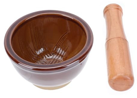 KICHOUSE 1 Juego De Mortero De Cerámica De Ajo Soporte Para Herramientas De Cocina Tazón Manual Para Triturar Recipiente De Madera Para Mortero Mezclador De Condimentos