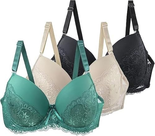3er Pack BHS Damen mit Bügel Push Up Sexy BH Set Frauen Starker Halt Große Brüste Klassische Spitzen-BH Set Bequemer Unterwäsche Women Bra für Alltag