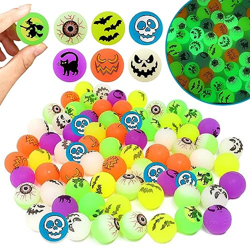 SPERMUOY Halloween Flummi 48 Stück Leuchtend Flummies Gummiball Springball Halloween Hüpfball, Hallowee-n Luminous Flummis für Kinder Geschenktüten Füllstoffe Party