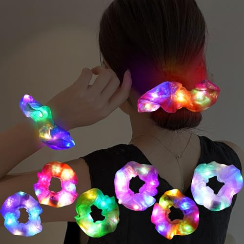 6 Pièces Élastiques à Cheveux Lumineux, LED Lumineux Chouchou | 3 Modes d'éclairage, Bande de Cheveux Élastiques Lumineuses pour Néon Halloween Noël Anniversaire Fêtes Costumées
