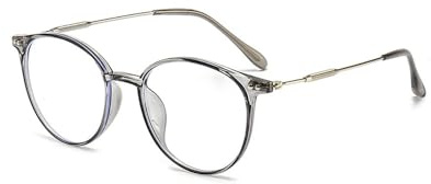Nyxphy Modische Blaulichtfilter Kurzsichtige Brille für Damen Herren Leichte TR90 Metall Kombination Fernbrille Myopie Computer mit ovalem (Grau, -0.75, Dioptrien)