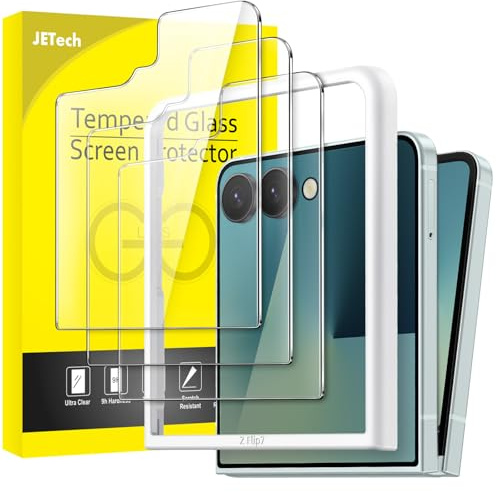 JETech Främre Skärmskydd för Samsung Galaxy Z Flip 7 2025, Härdat Glasfilm med Enkelt Installationsverktyg, Fodral Vänlig, HD Klar, 3-Pack