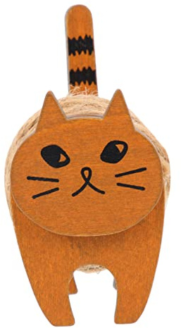 BELLIFFY Creative Cat Shape Hemp Rope Holder Durable DIY Cord Organizer for Desk Decor Compact Lightweight Thread Line Reel for Earphones and Data Cables Stylish Wooden Cat Design for Home