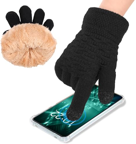 ViEinkaufen Winter Thermal Touch Screen Gloves for Women Men With Faux Fleece Lining,Soft Warm Knit for Running Outdoors