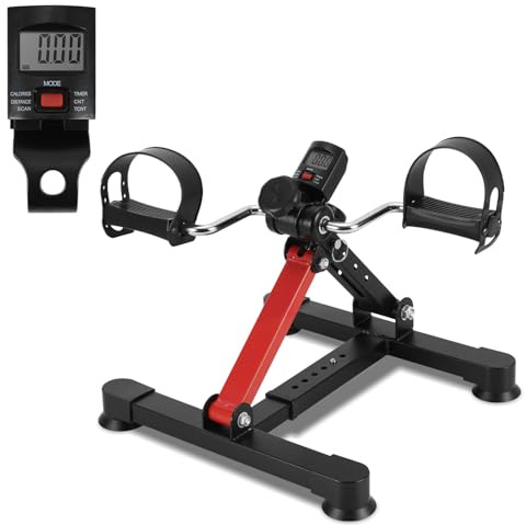 Sonnewelt motionscykel, mini-motionscykel med LCD-skärm, pedaltränare för uthållighetsträning, arm- och benträning, justerbart motstånd, motionsträning, träningsutrustning för hemmakontor (svart röd)