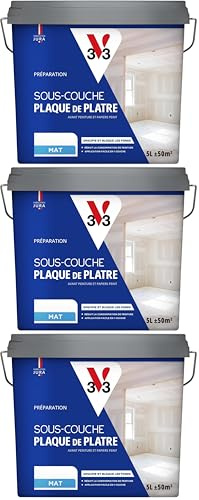 V33 SOUS-COUCHE PLAQUE DE PLATRE, Préparation avant peinture et papier peint, Blanc mat, 5L (Lot de 3)