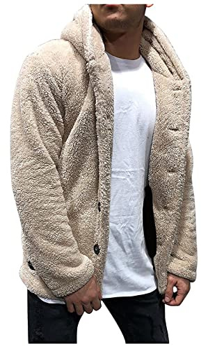 Felpa Pile, Autonna Invernale da Uomo Colore Solido Cardigan Casuale Bluse Fleece Tops Coat (Beige, M)