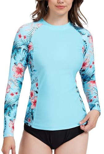 MEETWEE Camiseta de Natación para Mujer Manga Larga Protección Solar UPF 50+ Rashguard Mujer Camisetas Deportivas de Secado Rápido Surf,Voleibol de Playa,Yoga