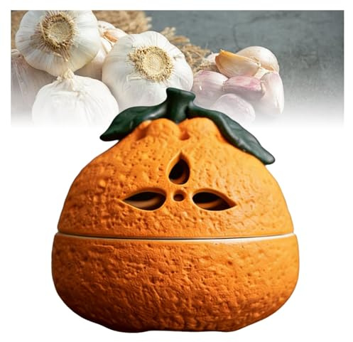 Keramik Vintage Knoblauch Aufbewahrung, Knoblauchtopf Knoblauchdose Mit Deckel, Knoblauch BeHälter Zwiebeltopf Belüftet Bewahrt für Die Arbeitsplatte