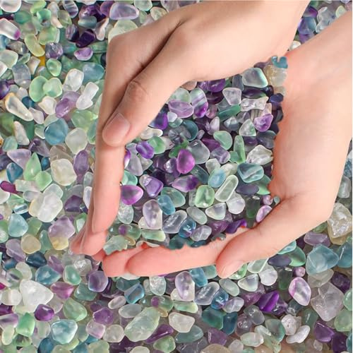 FOSLXIN Crystal Chips Crushed Stone Gravel, 100g Jade Pebbles Fluorite Tumbled Gravel Irregular Shaped Natural Quartz Stones for Vases Filler, Garden and Fish Tank Decoration (fluorite)