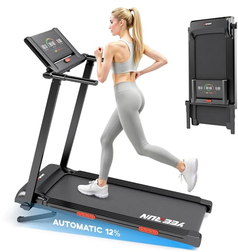 Tapis de Course, Tapis de Course Pliable 4 en 1 - Inclinaison réglable électriquement 12％ - Max. 8km/h - Écran LED/Panneaux de Commande - Équipé d'un Plateau et d'accoudoirs Amovibles.