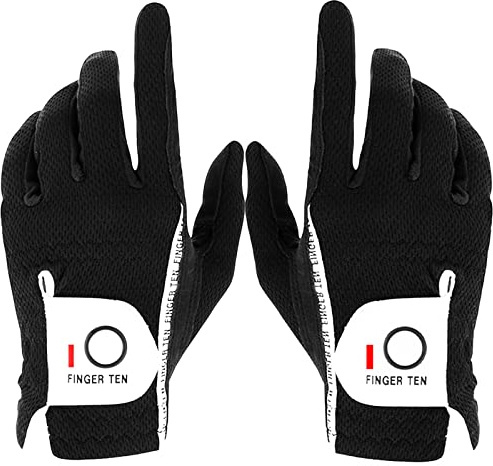 FINGER TEN Rain Grip Golf Gloves Men 1 Pair (Black, Large)