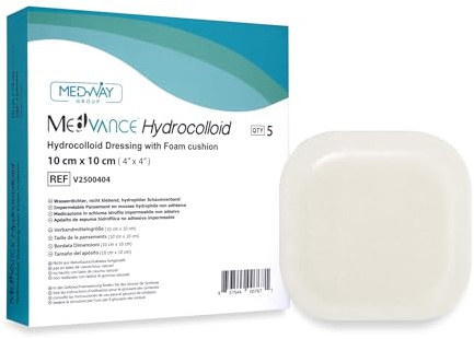 MedVance™ Hydrocolloid – Självhäftande Hydrocolloidförband med Kant och Skumkudde, 10 cm x 10 cm, Förpackning med 5 Förband