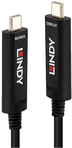 LINDY Hybrid-Glasfaserkabel, USB Typ C, Video, 15 m