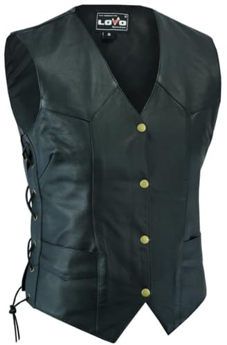 LOVO Gilet da moto in pelle da donna XS Nero