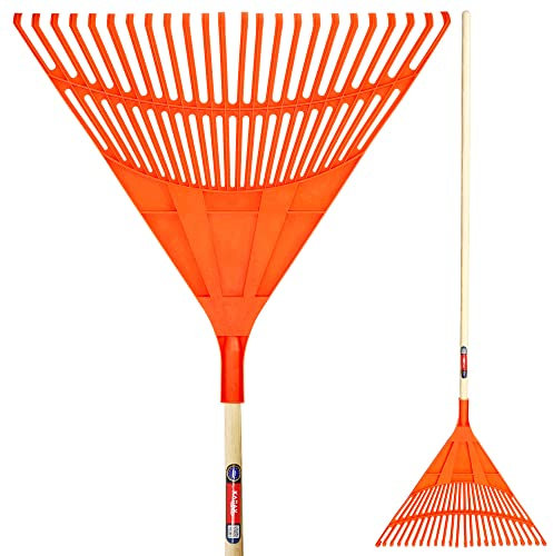 KADAX Rastrillo para Hierba y Hojas, rastrillo Ancho con Mango Largo de Madera, Escoba de plástico, rastrillo de Hojas, recogedor de Hojas, Compartimentos para Hojas, 180 x 61 cm