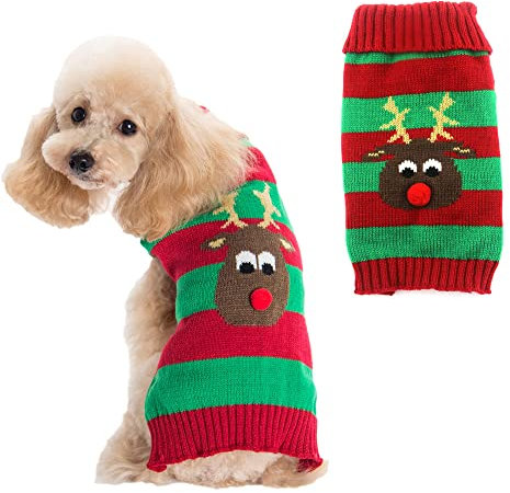 SKXEO Weihnachten Hund Pullover Kostüm, Neujahr Haustier Kostüm warm Winter Pullover gestrickt Weihnachten Haustier Kleidung für Welpen Katze Hunde