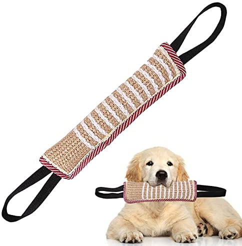 Salchicha mordida para Perros de Yute de 30 cm con Dos Asas de Yute para Tirar y Jugar con el Perro, Juguete Muy Resistente para Entrenamiento de Cachorros, Juego Interactivo