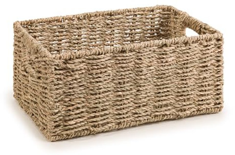 Woodluv Storage Baskets for Shelves, Woven Seagrass Hamper Gift Basket Bathroom, Bedroom, Storage Organiser Toys Shelf Basket, Medium